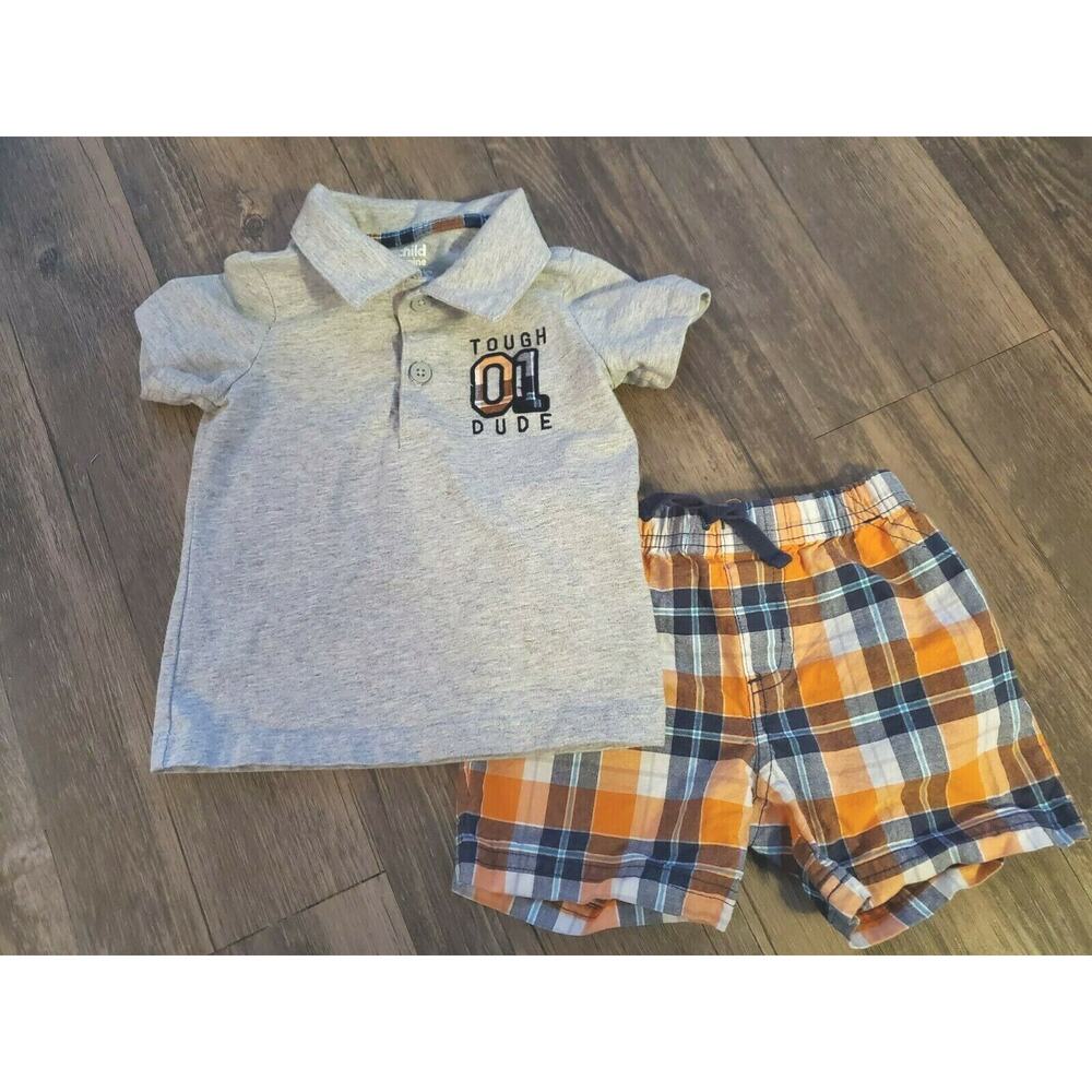Boys Child of Mine Carters Short set 18 months Gray and Plaid Tough 01 Dude